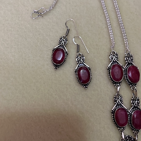 Ruby Earrings & Necklace Set in Sterling Silver - Picture 2 of 4